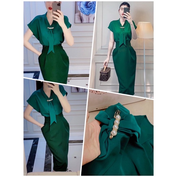 ÁO SOMI NƠ CỔ KÈM KHUY CÀI ĐÁ SANG CHẢNH