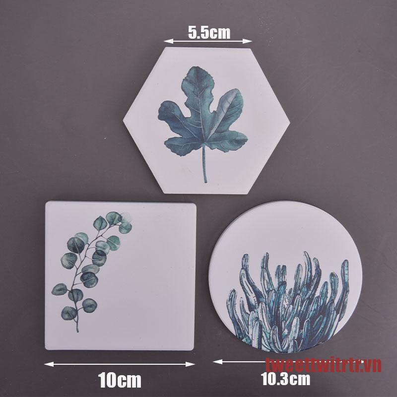 TRTR Plant Printing Ceramics Cup Pad Non-Slip Heated Mat Coffee Tea Drink Mat