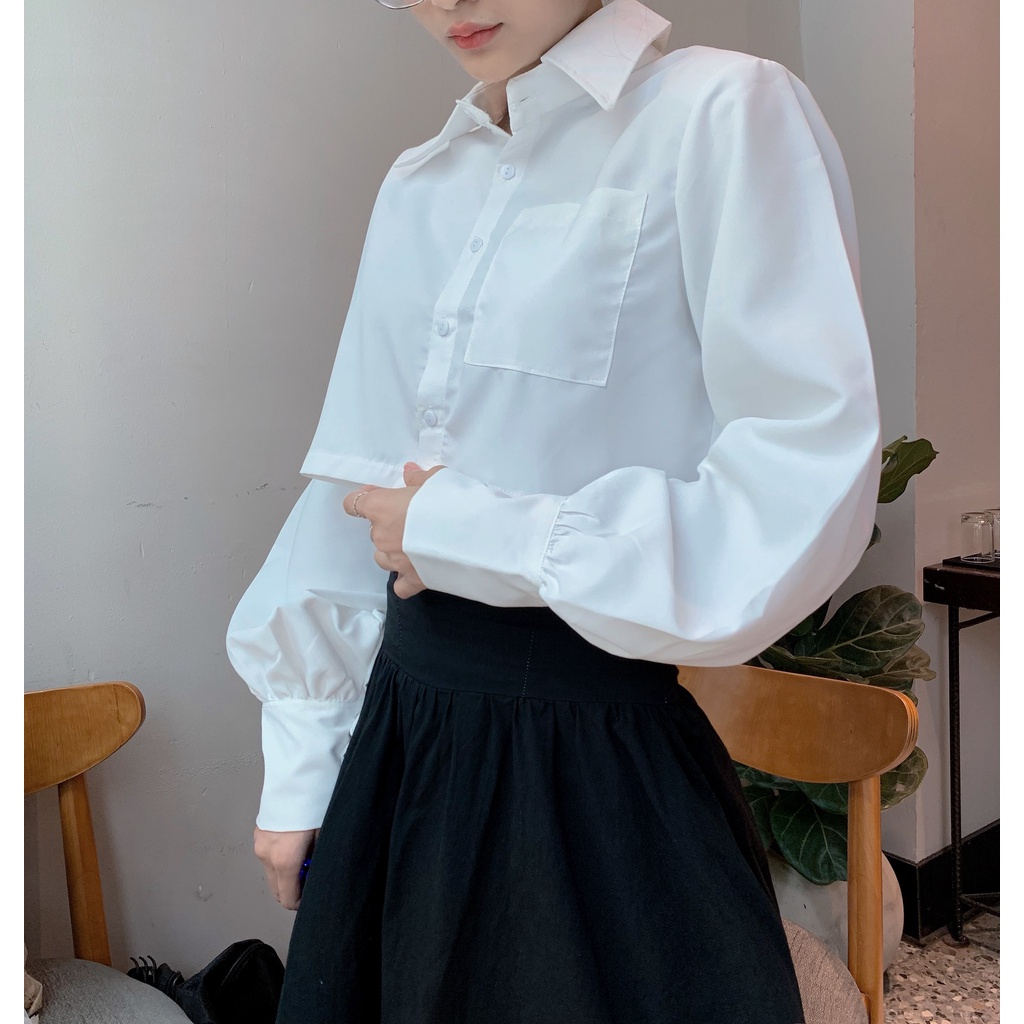 |SẴN| Áo sơ mi croptop (có độn vai) - Ảnh thật | BigBuy360 - bigbuy360.vn