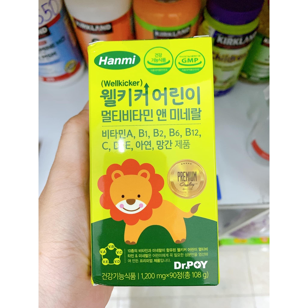Vitamin tổng hợp cho bé Hanmi Wellkicker – dạng kẹo vitamin vị nho dễ dùng, hộp 90 viên
