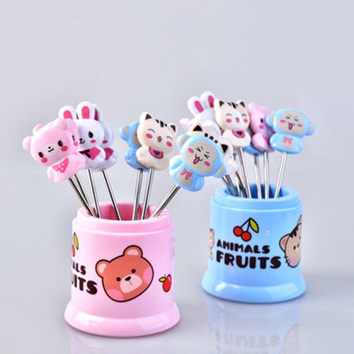 Set 8 Nĩa Ăn Trái Cây Bằng Thép Không Gỉ Hình Hoạt Hình Dễ Thương