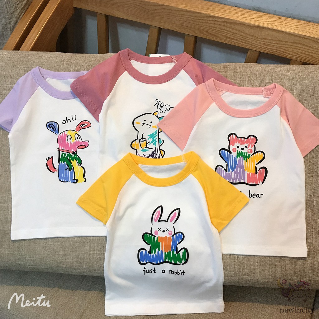 Áo Thun Tay Ngắn Họa Tiết Hoạt Hình Phong Cách Hàn Quốc Cho Bé Gái