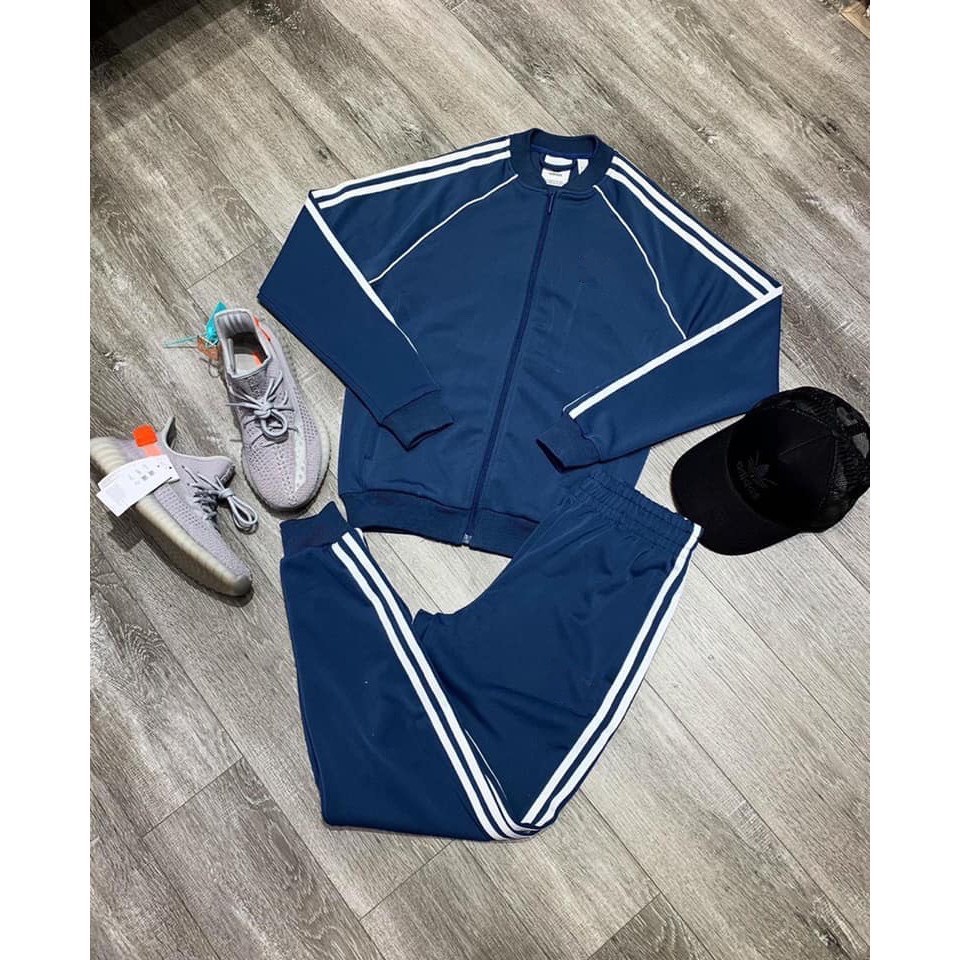 Bộ quần áo thể thao nam Bộ khoác nỉ nam kẻ sọc có khóa kéo 3 màu