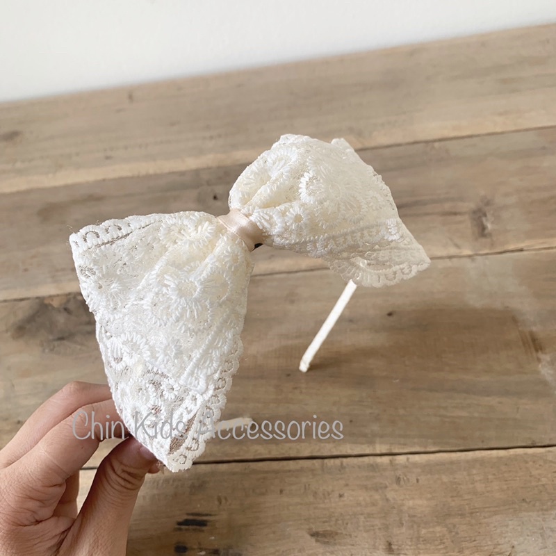 Bờm ren thêu hoa nơ bản to cho bé từ 0-15 tuổi