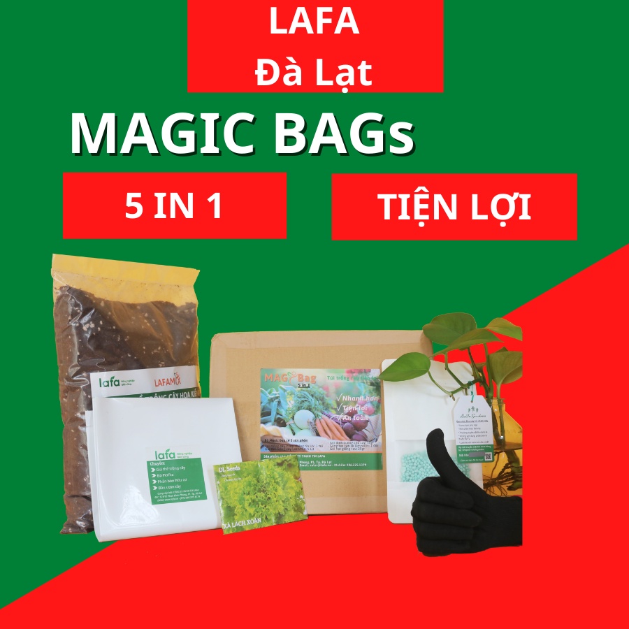 Bộ túi trồng cây tiện lợi MAGIC BAG LAFA 5 trong 1 trồng rau, trồng hoa, cây cảnh tiện lợi cho hộ gia đình nhà phố