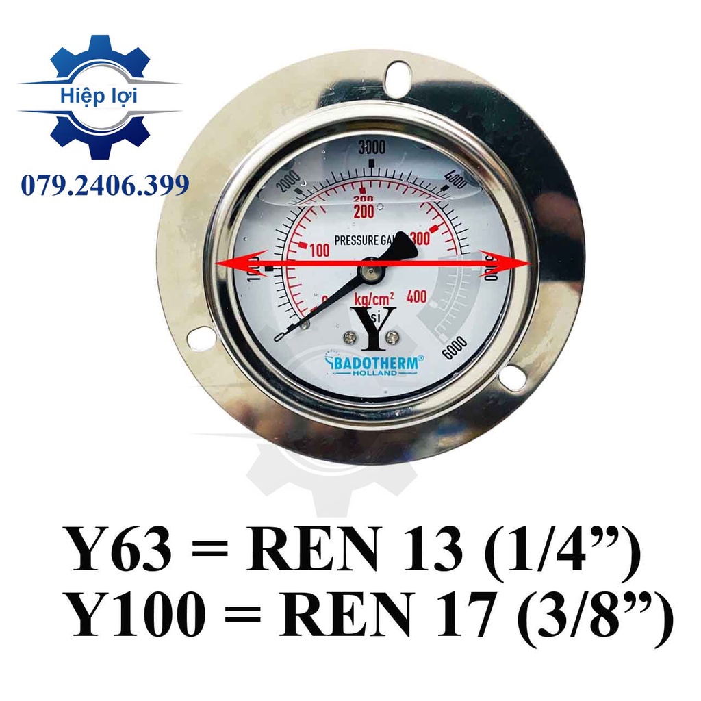 Đồng hồ áp suất Badotherm chân sau có vành - đồng hồ dầu dùng cho hơi/ dầu/ nước