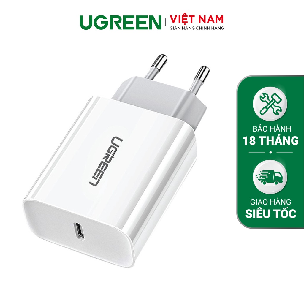 Củ sạc nhanh 18W Ugreen 60450 - Màu trắng - Hàng phân phối chính hãng