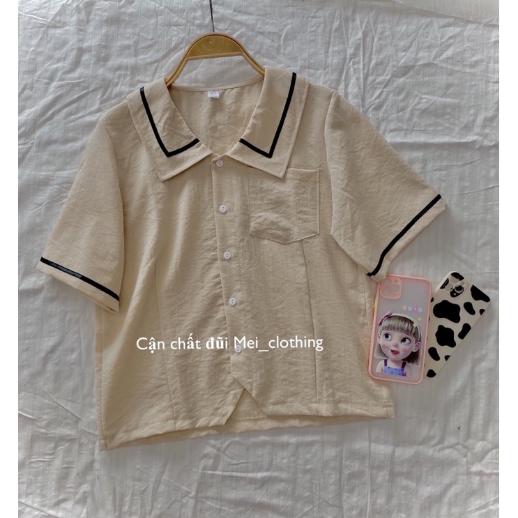 [Ảnh thật/video] Áo sơmi dáng ngắn cộc tay chất đũi mặc ĐI HỌC