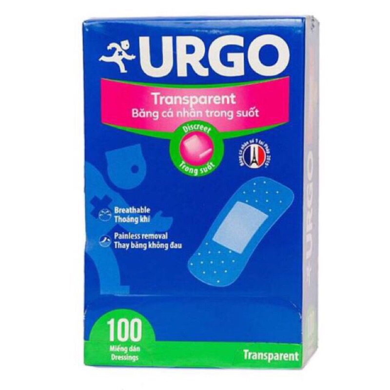 Urgo transparent hộp 4 kích cỡ và hộp 100 miếng trong suốt