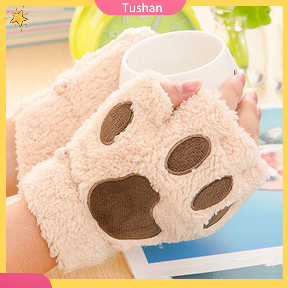 Găng Tay Hở Ngón Họa Tiết Chân Gấu Dễ Thương