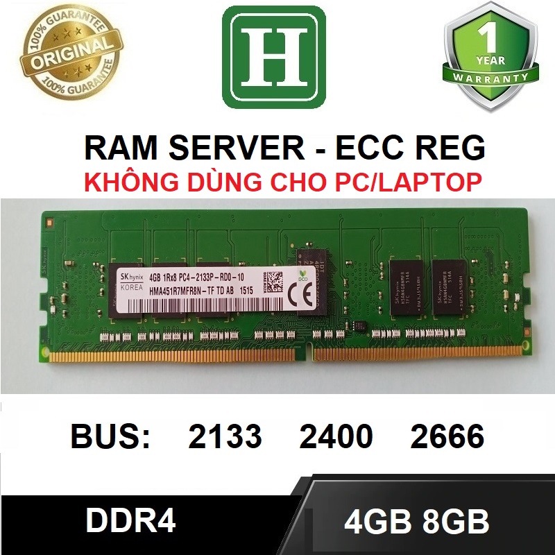 Ram Server 4GB ECC REG DDR4 bus 2133R tháo máy chính hãng, bảo hành 1 năm