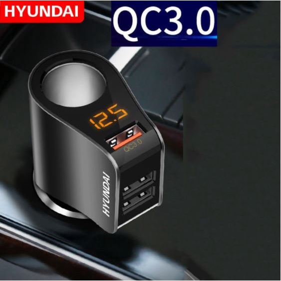 Tẩu Sạc Ô tô, Xe Hơi Hyundai 1 Tẩu Tròn (3 cổng USB) - Có Đèn Led Báo Điện Áp