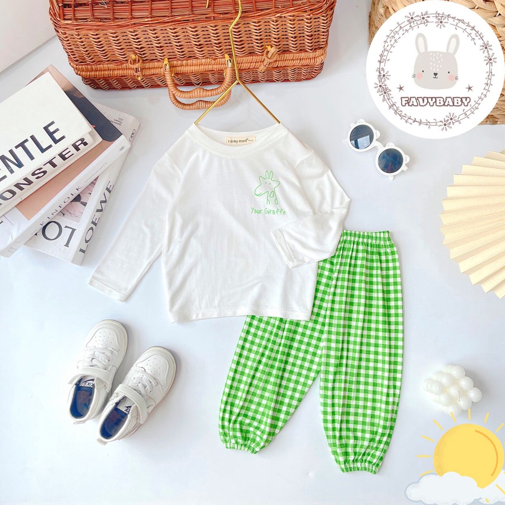Bộ Dài Tay MINKY MOM Chính Hãng Bé Trai Bé Gái Quần Alibaba sọc Caro Đơn Sắc Bé 0 1 2 3 4 5 Tuổi - Favybaby