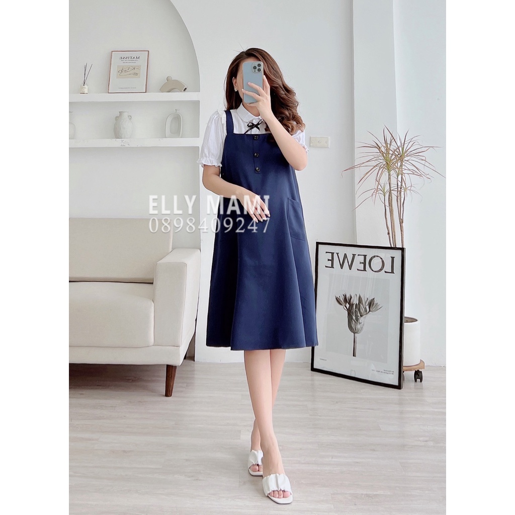Set Yếm Bầu , Suông 3 Cúc , 2 Túi Cổ Vuông Mặc Thoải Mái Suốt Thai Kì & Sau Sinh