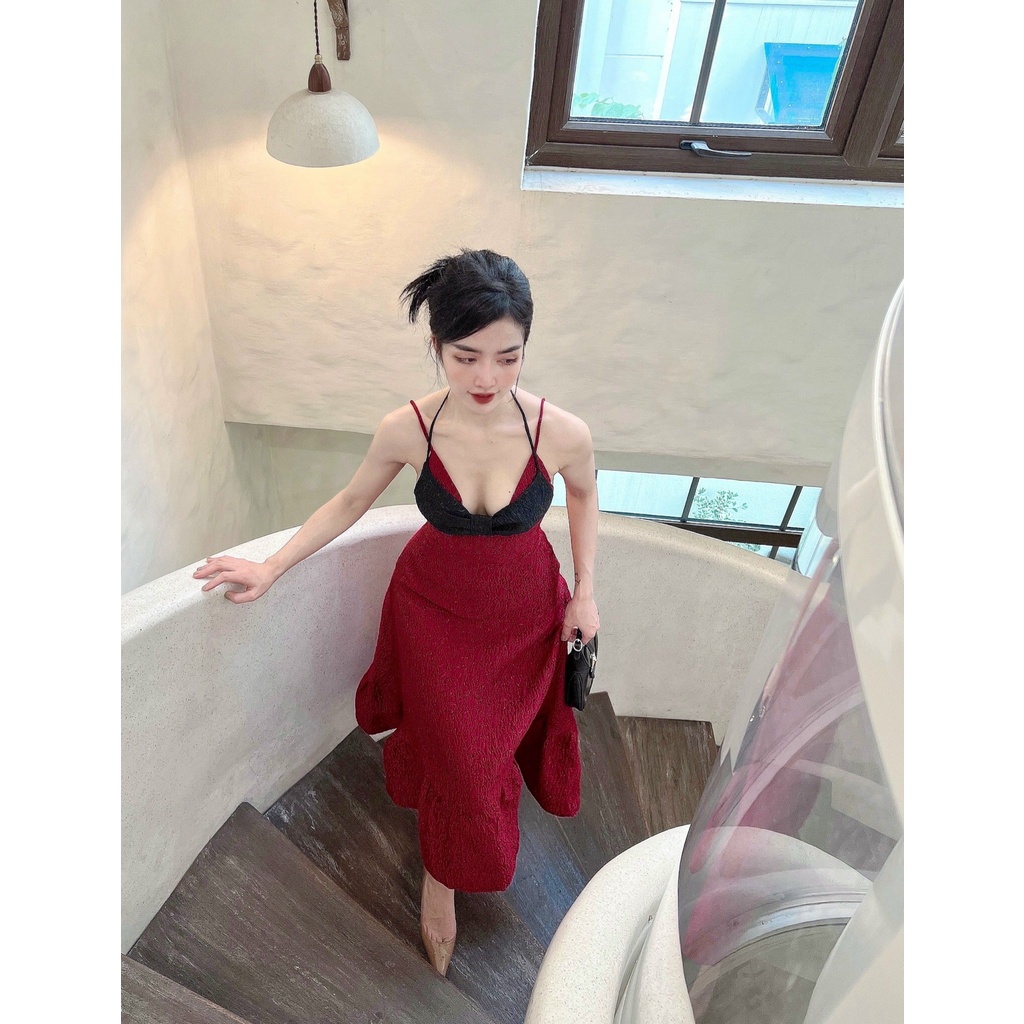 Váy Đầm Thiết Kế THUYNGOTHANH hai dây đỏ SALE