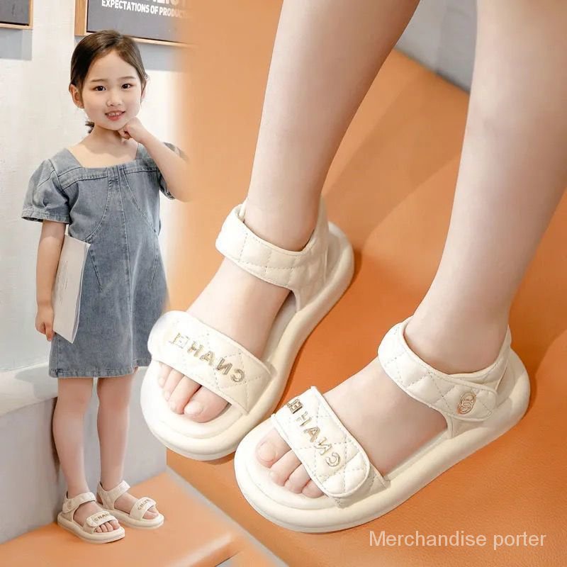 Girls Sandals2021New Summer Middle and Big Children Princess Children Elementary School Girl Non-Slip Soft Bottom Beach Shoes