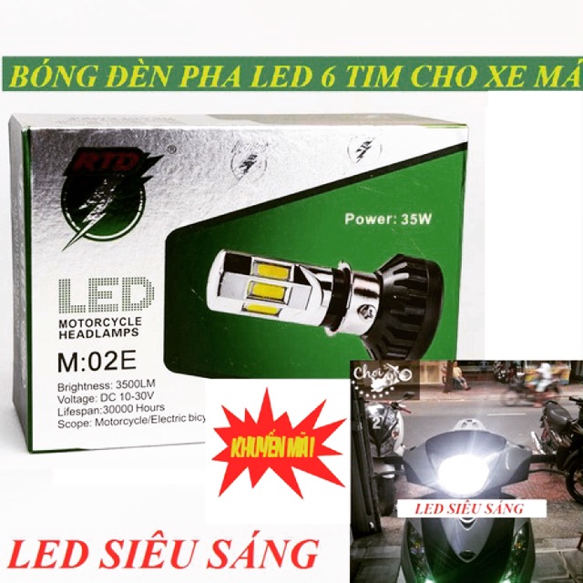 ĐÈN XE MÁY 6 TIM LED SIÊU SÁNG