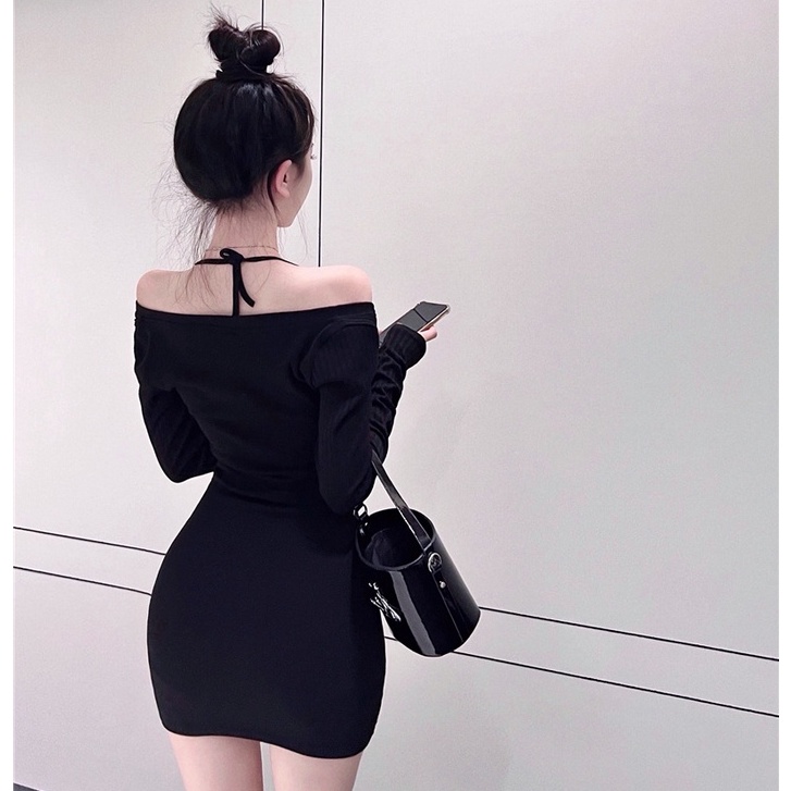 Đầm Dệt Kim Tay Dài Ôm Hông Một Hàng Khuy Màu Đen Phong Cách Hàn Quốc Quyến Rũ Thời Trang Mùa Thu Mới Dành Cho Bạn Nữ