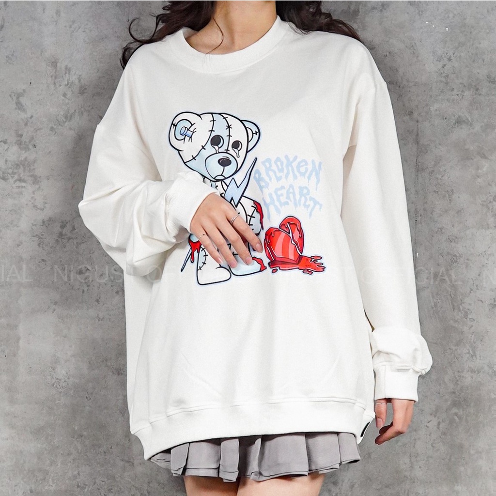 Áo sweater nam nữ local brand NIGUST Broken Heart N102 chất liệu nỉ da cá form rộng màu đen trắng Fullbox