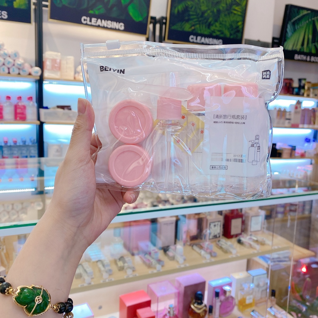 Bộ đựng mỹ phẩm nhiều món kèm túi Zip du lịch tiện dụng
