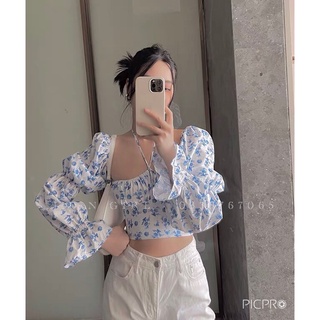 Áo hoa nhí tay phồng trễ vai - mẫu hot hiện nay -