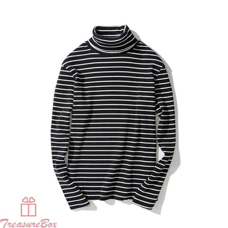 Áo Thun Tay Dài Cổ Lọ Sọc Ngang Thời Trang Cho Nam