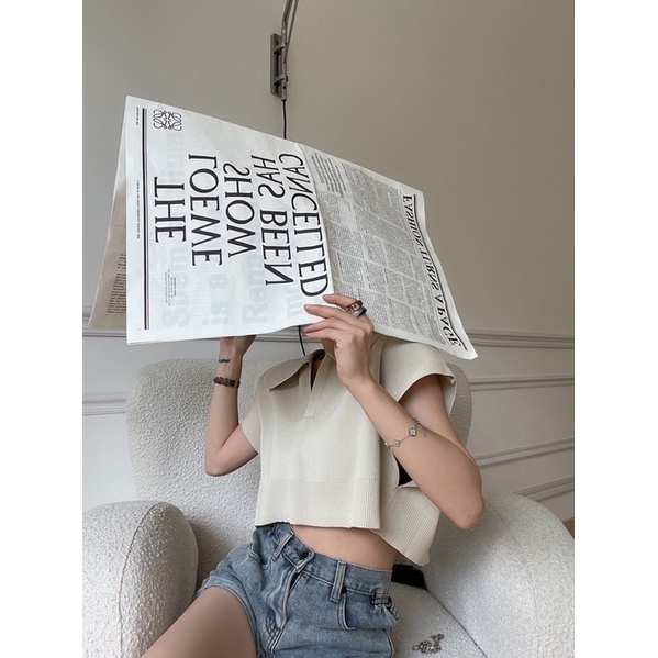 Order áo croptop len cổ polo form rộng mùa hè | BigBuy360 - bigbuy360.vn