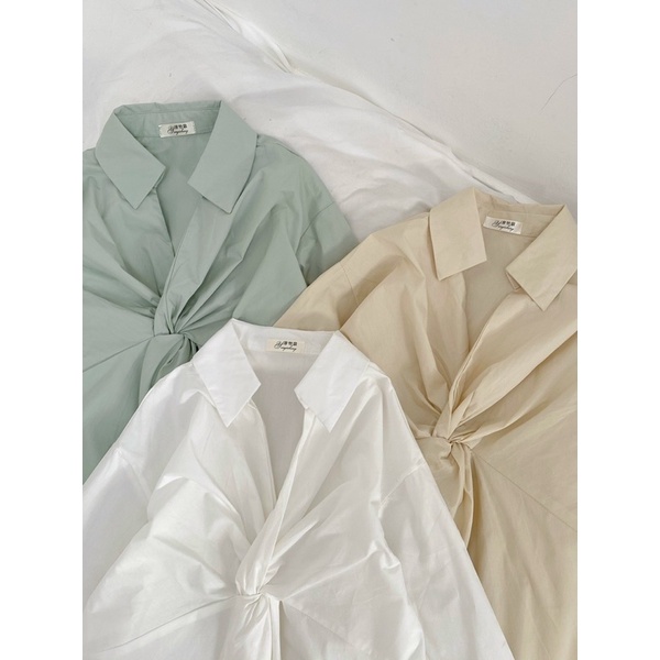 [Ảnh thật/Sẵn/Video]Áo sơmi thô xoắn ngực style Ulzzang | BigBuy360 - bigbuy360.vn