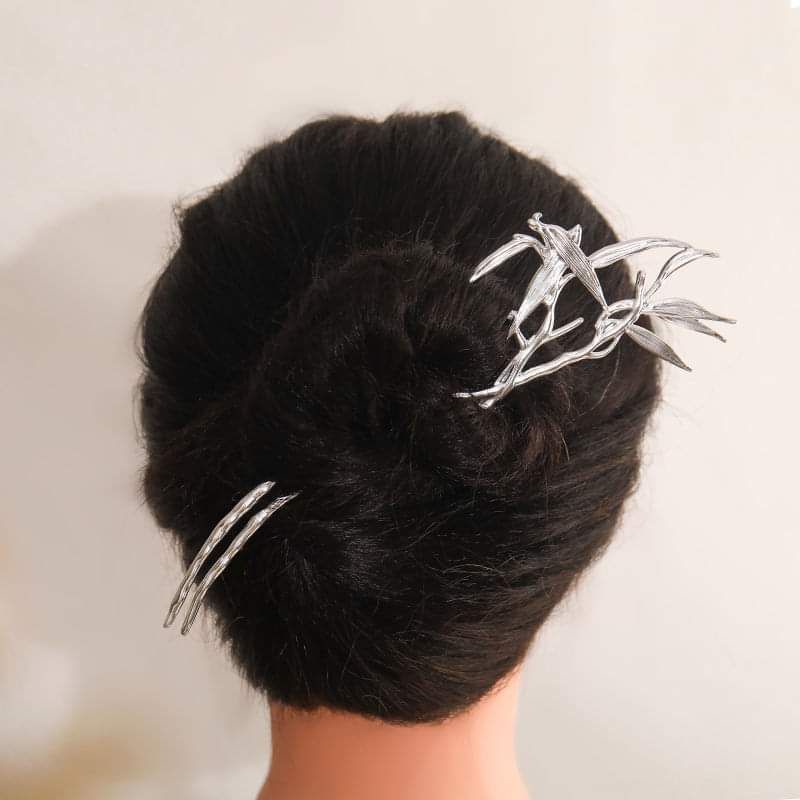 (1 cái)Trâm cài tóc cổ trang hoa tiết cành trúc kép, trâm đúc, Trâm cổ trang