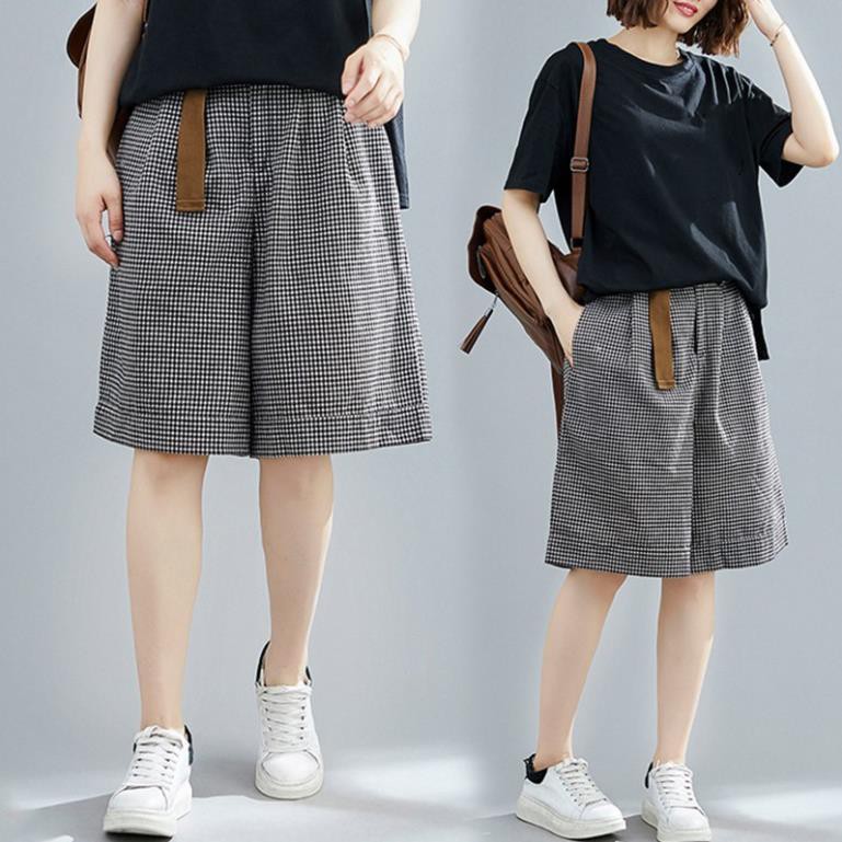 sẵn XL S33 bộ đồ bigsize free size áo ngắn tay quần short kẻ caro thời trang phong cách
