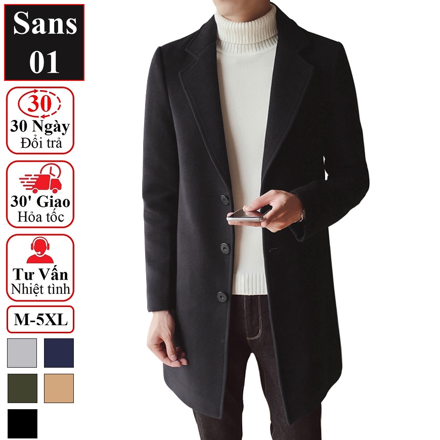 Áo măng tô nam dáng dài Sans01 khoác dạ hàn quốc blazer mangto giá rẻ đen xanh vàng bigsize 3XL 4XL 5XL trech coat men | BigBuy360 - bigbuy360.vn