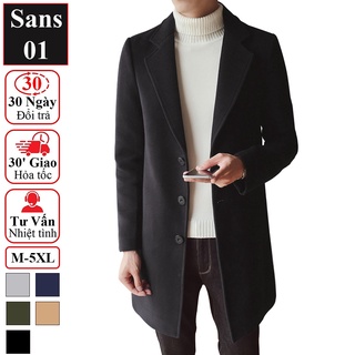 Áo măng tô nam dáng dài Sans01 khoác dạ hàn quốc blazer mangto giá rẻ đen xanh vàng bigsize 3XL 4XL 5XL trech coat men