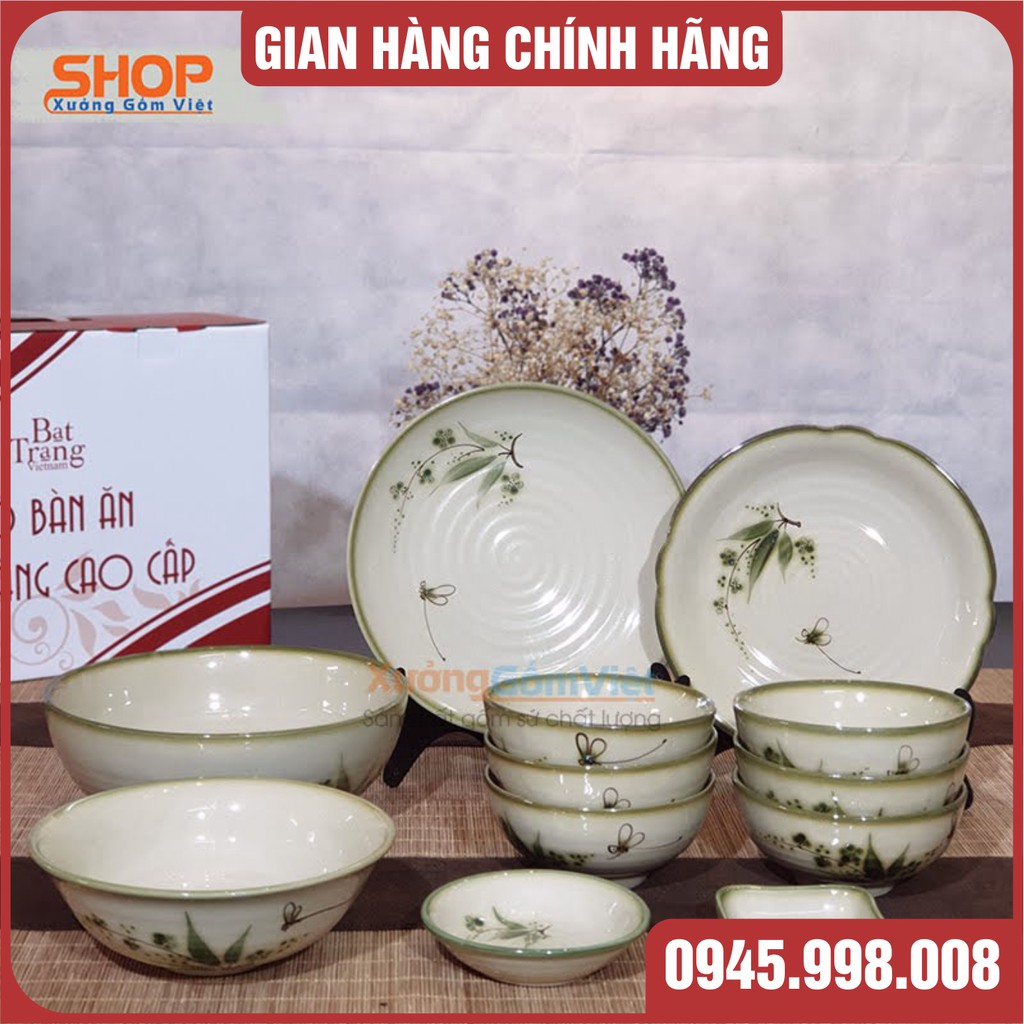 Bộ 6 chén ăn cơm bằng sứ Bát Tràng vẽ chuồn xanh đẹp - độc - lạ _ XƯỞNG GỐM VIỆT