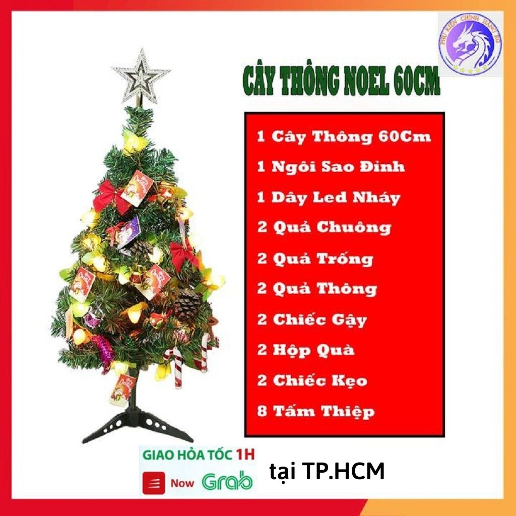 Cây thông noel mini 60cm để bàn tặng bộ phụ kiện trang trí trưng bày phòng khách phòng ngủ làm quà tặng ý nghĩa