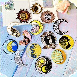 ♚ Sticker Ủi Thêu Hình Mặt Trời Và Mặt Trăng ♚ 1 Cái Tự May Thêu Trên Sắt Trên Huy Hiệu Miếng Vá