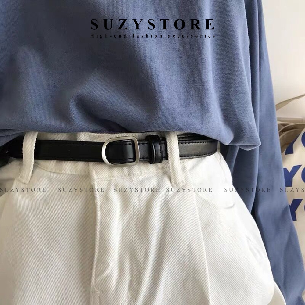 Thắt lưng unisex mặt Vuông Nam Nữ Ulzzang Suzystore Dây lưng da nữ nam bản 2cm kiểu hàn quốc học sinh TLSU8