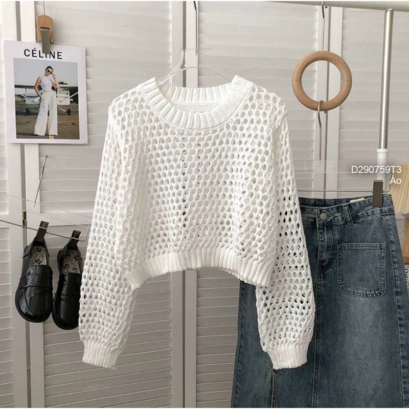 Áo len lưới croptop QC