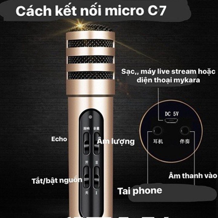 Micro livestream c7 mic thu âm karaoke live stream 3 in 1 - AT0056