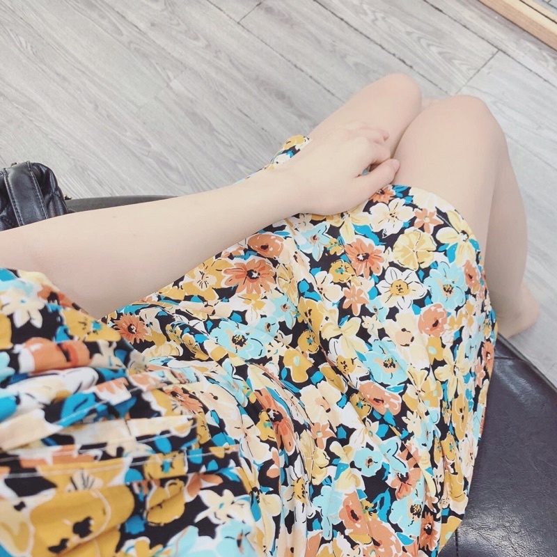 Váy body trễ vai, đầm body trễ vai chít eo thon sexy hoạ tiết hoa nhí