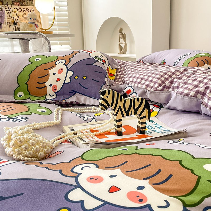 Bộ chăn ga gối Cotton poly Bo Decor Cô bé áo tím, vỏ chăn mền, drap nệm và 2 vỏ gối