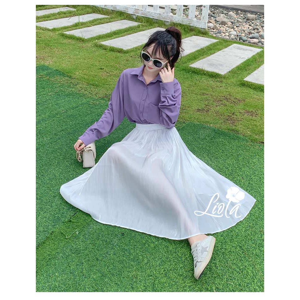 Chân váy dài midi nhúm xếp ly dáng xoè rộng chất liệu oganza ánh tơ lấp lánh trước ánh sáng Hot 2021 by Liola | BigBuy360 - bigbuy360.vn