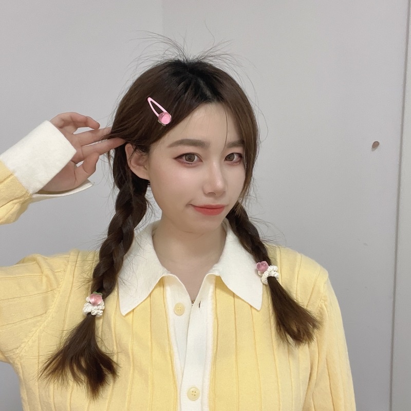 Dây Buộc Tóc Cao Su Họa Tiết Quả Đào Màu Hồng Dễ Thương Quyến Rũ Phong Cách Hàn Quốc