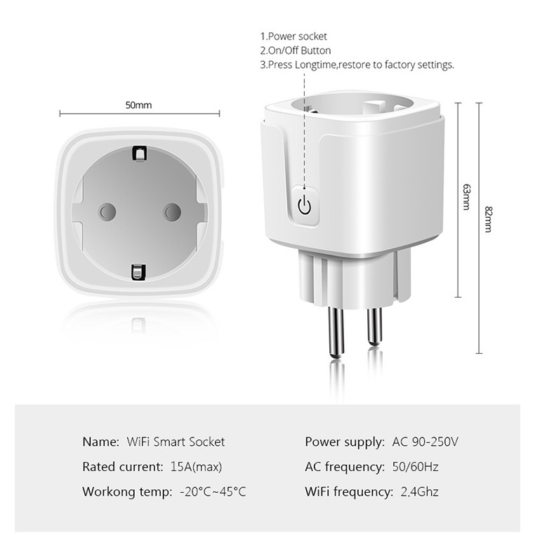 Ổ cắm điều khiển từ xa WiFi sử dụng App Tuya và Smartlife, công tắc wifi, điều khiển từ xa qua điện thoại, ổ cắm hẹn giờ