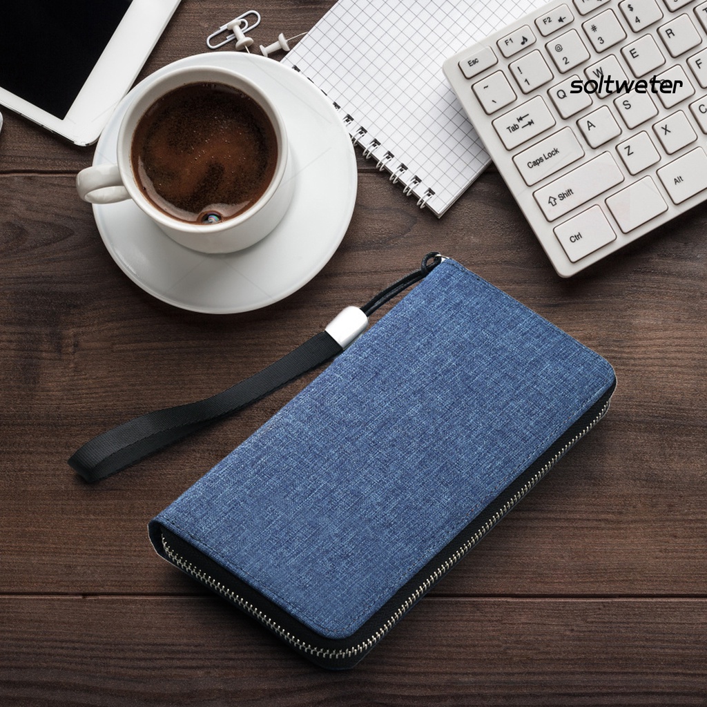 Ví cầm tay dáng dài vải canvas nhiều ngăn có khóa kéo thời trang dành cho nam