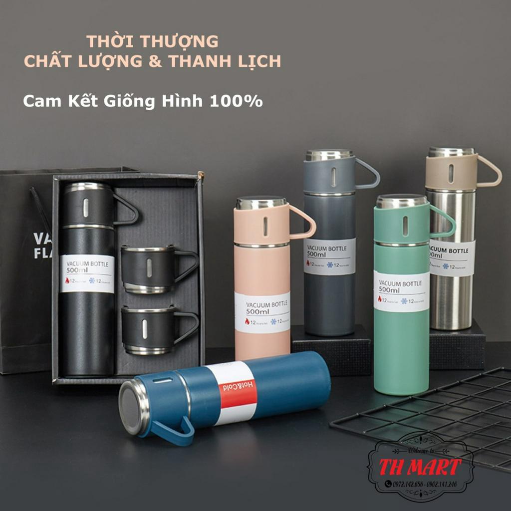 Bình Giữ Nhiệt Cao Cấp 500ML Lõi Inox 304 Tặng Kèm 2 Cốc Cách Nhiệt, Fullbox Làm Quà Tặng Sang Trọng