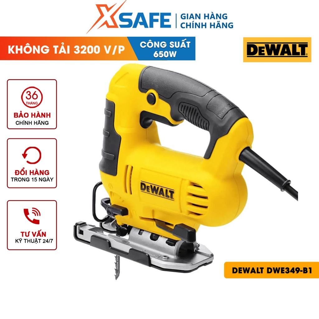 Máy cưa DEWALT DWE349-B1 650W đa cấp tốc độ Máy cưa cầm tay DeWalt đèn LED trợ sáng, cưa gỗ 75mm, cưa sắt 5mm