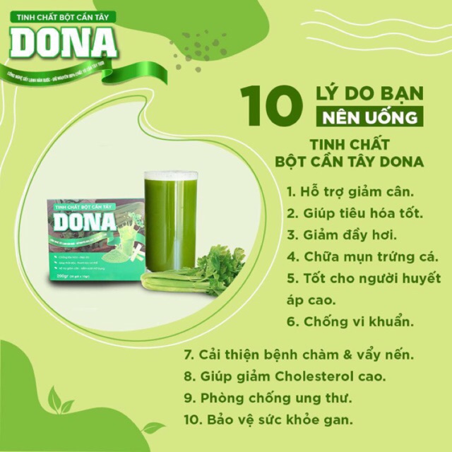 [Chính hãng] Bột tinh chất cần tây Dona da sáng dáng xinh, giảm cân, tiêu nám ngừa thâm - hộp 200g