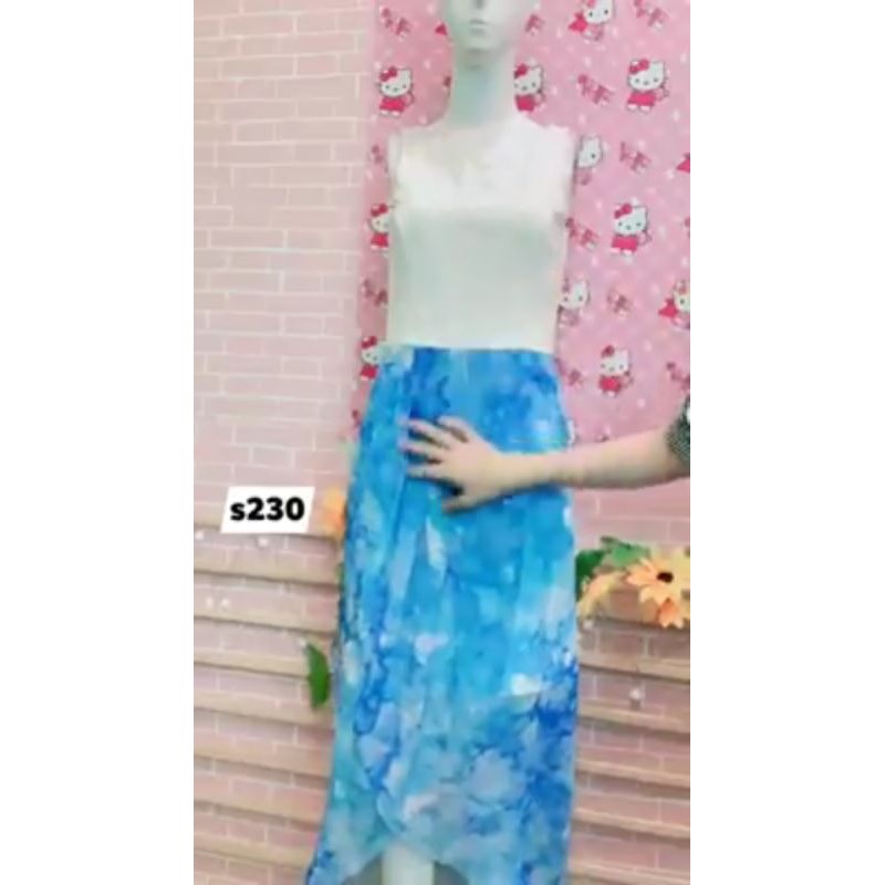 đầm thun suông phối chân váy voan họa tiết. S230