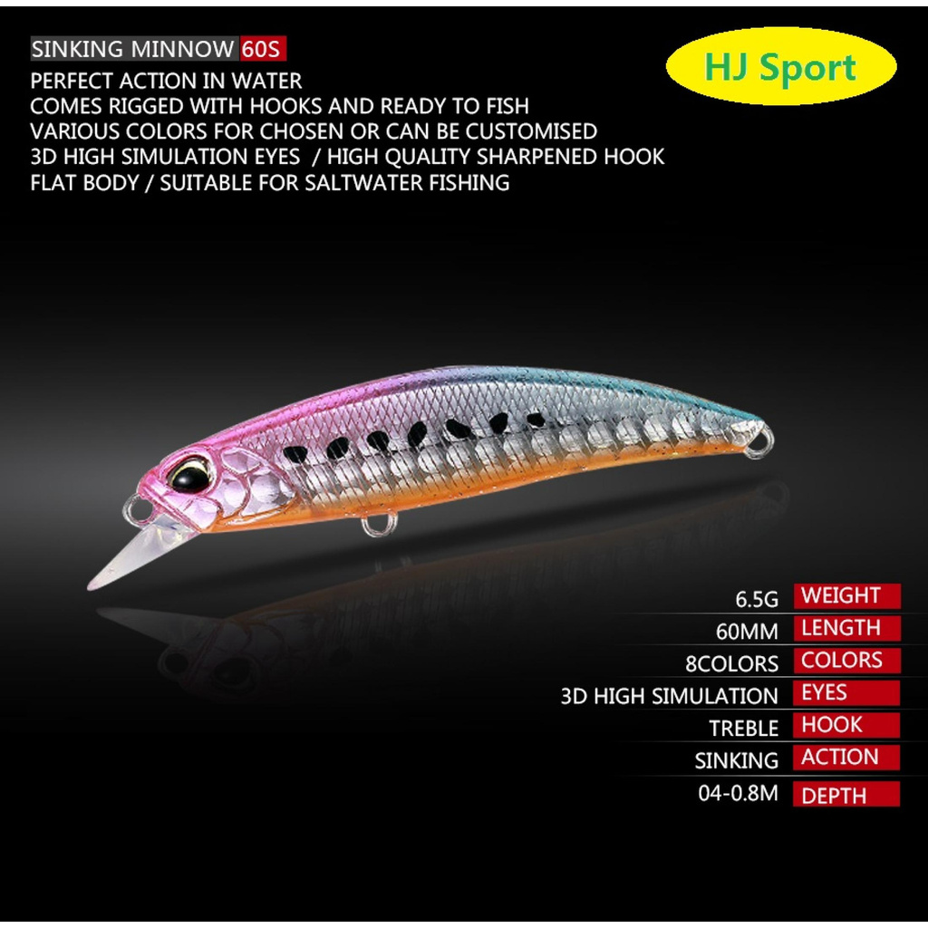 Bộ 6 Cái Mồi Câu Cá Cứng Bán Sỉ Minnow Bionic Chìm 6.5G 60Mm-168