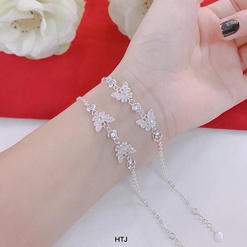 Lắc tay nữ bạc thật, lắc tay bướm đính đá siêu đẹp - Kho sỉ bạc Nhất Linh
